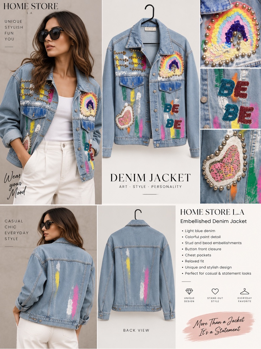 Turkish HOME STORE L.A Embellished Denim Jacket